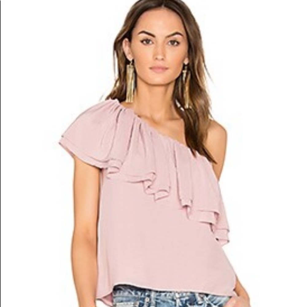 Asymmetrical Ruffle Top. French rose color